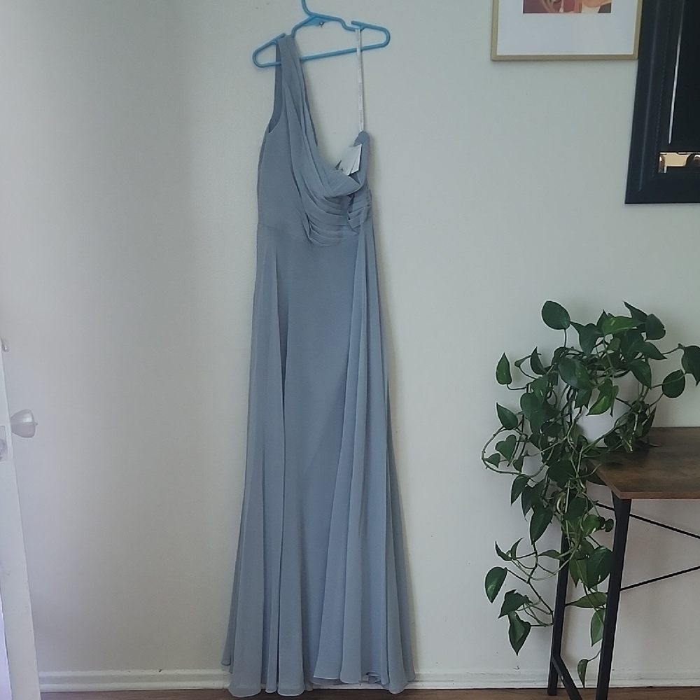 David's Bridal One-Shoulder Gown in Soft Blue